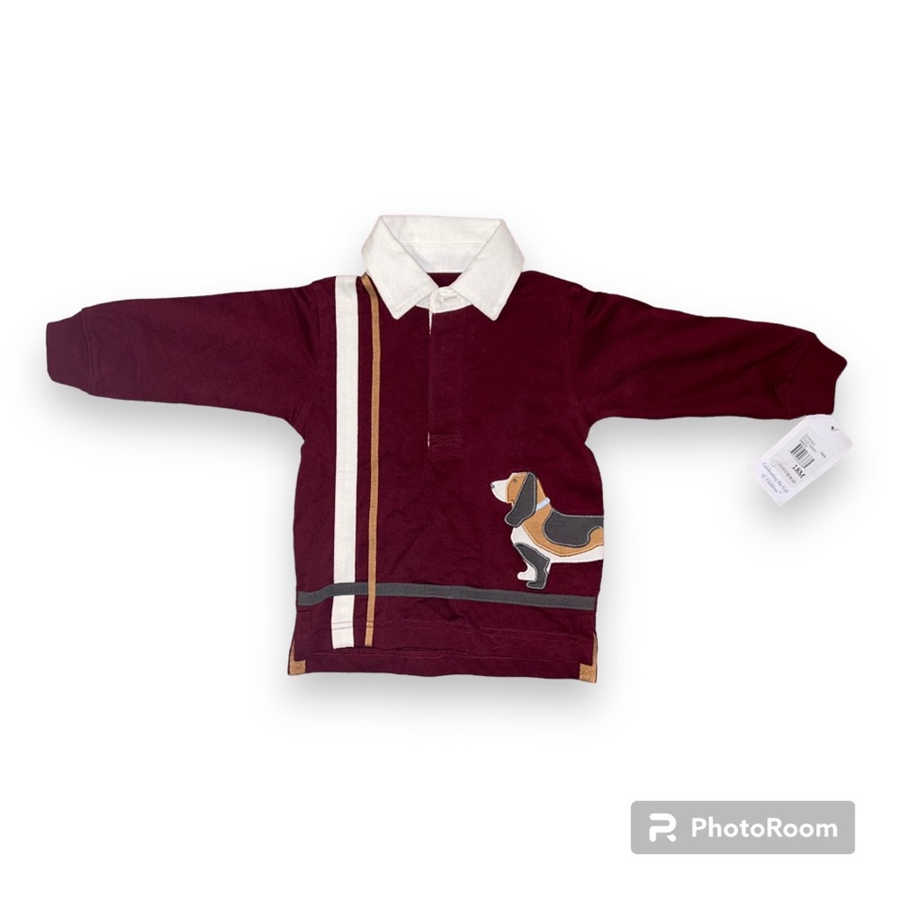 Kite Strings Long Sleeve Polo 18 Months - Maroon, White, Brown with Dog (NWT)